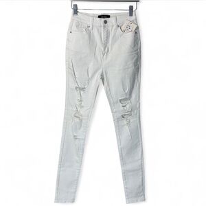 AKIRA White Distressed High-Waisted Skinny Jeans